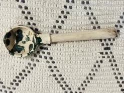 Cuillère De Service Tamegroute Marocaine | Cuillère Faite à La Main | Cuillère En Bois D'acacia | Vert Chiné émaillé | Décoratif | Garden Marocain