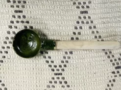 Cuillère De Service Tamegroute Marocaine | Cuillère Faite à La Main | Cuillère En Bois D'acacia | Vert émaillé | Décoratif | Garden Marocain