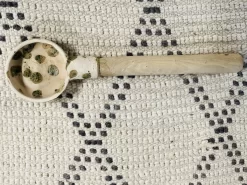 Cuillère De Service Tamegroute Marocaine | Cuillère Faite à La Main | Cuillère En Bois D'acacia | Jaune Moutarde Chiné émaillé | Décoratif | Garden Marocain