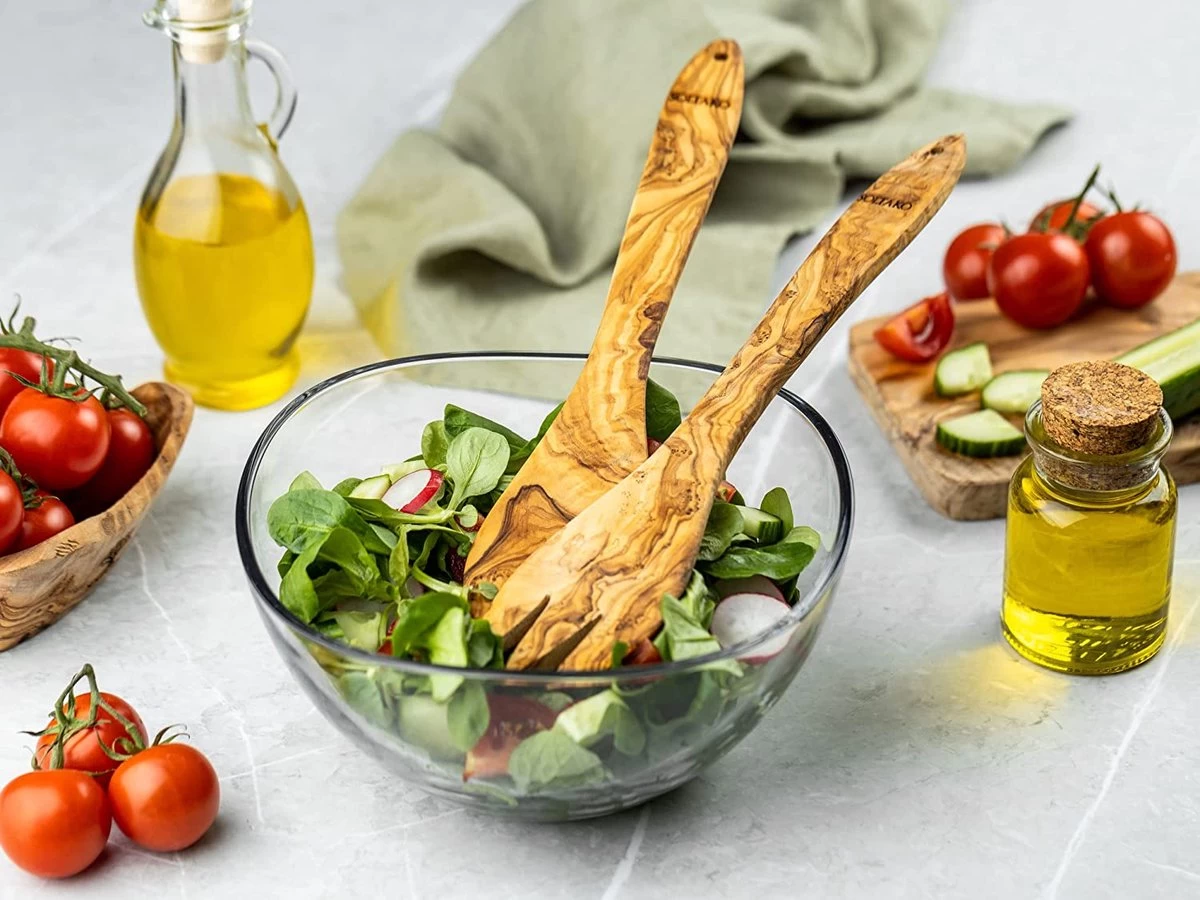 Serveurs Couvert à Salade En Bois D'Olivier, Set De 2 Cuillères De Cuisson 100% Wood D'Olivier Natural , Spatules En Bois D'Olivier, Couverts à Salade, Ustensile De Kitchen Haute Résistance à La Heat , 30 Cm 4 Serveurs Couvert à Salade En Bois D'Olivier, Set De 2 Cuillères De Cuisson 100% Wood D'Olivier Natural , Spatules En Bois D'Olivier, Couverts à Salade, Ustensile De Kitchen Haute Résistance à La Heat , 30 Cm – Image 4