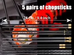 Lot De 5 Paires De Baguettes Réutilisables En Fibre De Verre Baguettes Set Japonaises Antidérapantes Passe Au Lave-vaisselle Pour Sushi, Nouilles, Riz Zwart 24 Cm -Fournitures De Cuisine Boutique 1200x900