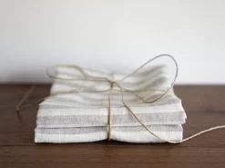 Linen Label - Lot De 2 Torchons En Lin Lavé 100 % Européen Durable - 45 X 65 Cm - Rayure Claire