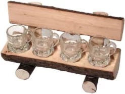 Tronc D'arbre En Bois Avec 4 Verres à Liqueur Et Avec Gravure Laser à Votre Wens - Personnalisé - Cadeau - Cadeau De Mariage - Anniversaire - Cadeaux De Mariage - Cadeaux En Bois