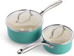 Ensemble De Poêles GreenLife Artizan Avec Revêtement Antiadhésif 14 Cm Et 18 Cm, Sans PFAS, Turquoise