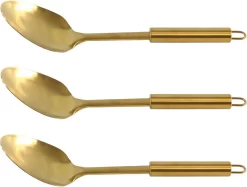 3x Cuillères De Service / Cuillères à Sauce En Acier Inoxydable Or 32 Cm - Chips De Légumes - Servir Légumes / Sauce - Ustensiles De Cuisine 3 Pièces