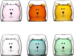 Loha- Party Set De Verres à Double Paroi Verres Ours à Double Isolation - Motif Animaux -Ensemble De Tasses-sans Vitrail D'oreille- Verres à Café- Verres à Thé -250ML-6 Pièces - Verres à Cappuccino -Verres à Latte Macchiato-Ensemble Cadeau