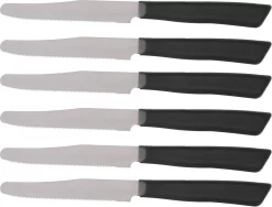 INOXBONOMI - Couteau De Table 6 Pièces - Couteau à Tomates - Couteau à Steak - Pointe Arrondie - Couteaux Italiens - Zwart