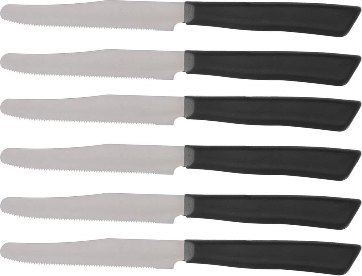 INOXBONOMI - Couteau De Table 6 Pièces - Couteau à Tomates - Couteau à Steak - Pointe Arrondie - Couteaux Italiens - Zwart 1 INOXBONOMI - Couteau De Table 6 Pièces - Couteau à Tomates - Couteau à Steak - Pointe Arrondie - Couteaux Italiens - Zwart
