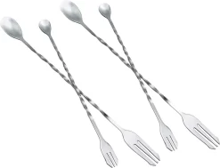 Set De 4 - Cuillères De Bar Professionnelles - Cuillères À Cocktail Double Tête En Acier Inoxydable - Mélangeur Fourchette Cuillères - Fourchette De Barman Torsadée - Acier - 26cm / 32cm - Argent -Fournitures De Cuisine Boutique 1200x917 2