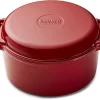 The Tasman Dutch Oven And Grill - Marmite - Fonte Recyclée - Avec Couvercle Grill - Ø29 Cm - Rouge