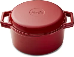 The Tasman Dutch Oven And Grill - Marmite - Fonte Recyclée - Avec Couvercle Grill - Ø29 Cm - Rouge