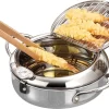 Friteuse En Acier Inoxydable Avec Thermomètre - 3,2 L - Égouttoir à Huile Et Couvercle - Friteuse De Style Japonais - Friteuse Tempura Pour Tempura - Frites - Steak De Poulet