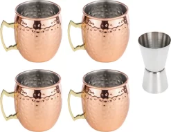 4x Tasses à Cocktail/verres à Cocktail Moscow Mule 500 Ml - Avec Gobelet Doseur En Acier Inoxydable / Taille De Barre 2-en-1 15/30 Ml