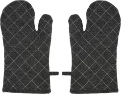 Excellent Houseware Gants De Four De Cuisine / Gants De Cuisine - 2 Pièces - Anthracite - Coton - 17 X 32 Cm