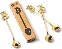 Creartix® Cuillère à Café Bitcoin - Cuillères à Cuillères à Café Crypto - Cuillère Bitcoin Dorée - Cadeau Uniek - 3 Pièces