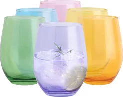 Verres à Eau Colorés Verres Colorés | 580ml | Set De 6 Gobelets Verres à Boire Highball Ensemble De Verres Grande Tasse En Verre | Lavable Au Lave-vaisselle | Collection Phoebe Rainbow