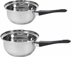 Set De 2x Casseroles / Casseroles En Inox London 16 Et 18 Cm - Casseroles De Cuisson 2 Litres Et 3 Litres