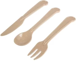 Ensemble De Couverts De Son De Riz Réutilisables - Couteau - Fourchette Et Cuillère Dans Un Sac De Jute DE930