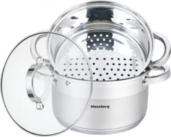 Cuiseur Vapeur 3,1 L - Cuiseur Vapeur Riz Et Légumes 3 Pièces - Ø 20 Cm - Acier Inoxydable Avec Couvercle En Verre - FIRENZE