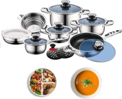 Royal Swiss - Pan Induction 16 Pièces Avec Couvercle En Verre - Casserole / Casserole / Poêle En Acier Inoxydable - Sans PFAS