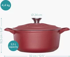 Cocotte En Fonte Navaris Avec Couvercle - Faitout - Poêle émaillée - Convient Pour La Cuisson à Induction, Gaz Et Vitrocéramique - Rouge Mat -Fournitures De Cuisine Boutique 1200x985
