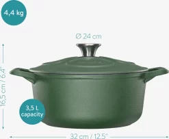 Cocotte En Fonte Navaris Avec Couvercle - Faitout - Poêle émaillée - Convient Pour La Cuisson à Induction, Gaz Et Vitrocéramique - Vert Mat -Fournitures De Cuisine Boutique 1200x986 2