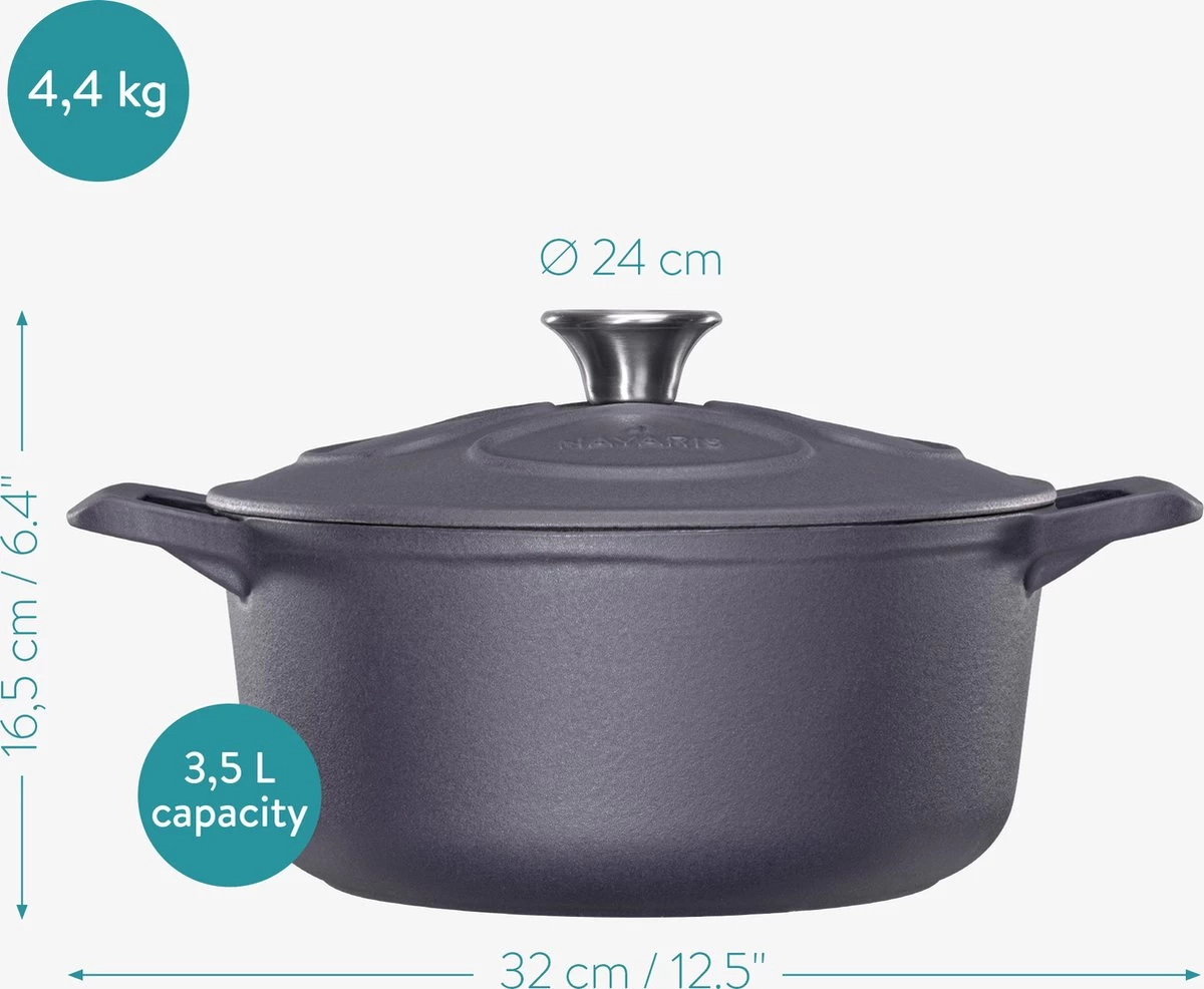 Cocotte En Fonte Navaris Avec Couvercle - Faitout - Poêle émaillée - Convient Pour La Cuisson à Induction, Gaz Et Vitrocéramique - Violet Mat 3 Cocotte En Fonte Navaris Avec Couvercle - Faitout - Poêle émaillée - Convient Pour La Cuisson à Induction, Gaz Et Vitrocéramique - Violet Mat – Image 3