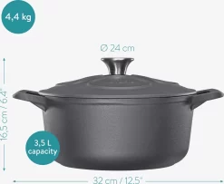 Cocotte En Fonte Navaris Avec Couvercle - Faitout - Poêle émaillée - Convient Pour La Cuisson à Induction, Gaz Et Vitrocéramique - Noir Mat -Fournitures De Cuisine Boutique 1200x986 4