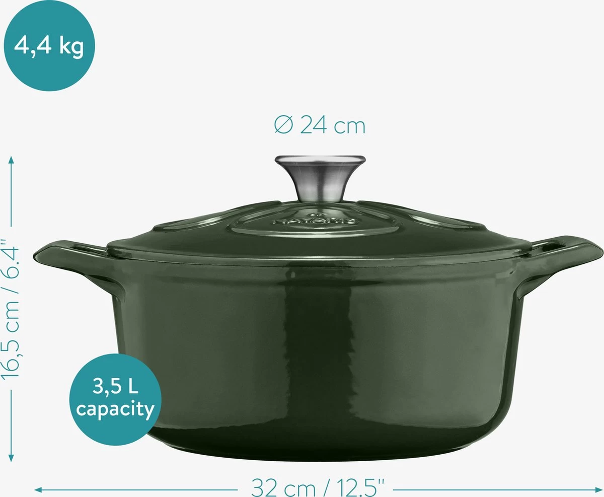 Cocotte En Fonte Navaris Avec Couvercle - Navaris émaillée - Convient à La Cuisson Induction, Gaz Et Vitrocéramique - Vert 3 Cocotte En Fonte Navaris Avec Couvercle - Navaris émaillée - Convient à La Cuisson Induction, Gaz Et Vitrocéramique - Vert – Image 3