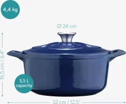 Cocotte En Fonte Navaris Avec Couvercle - Navaris émaillée - Convient à La Cuisson Induction, Gaz Et Céramique - Bleu Foncé -Fournitures De Cuisine Boutique 1200x987 4