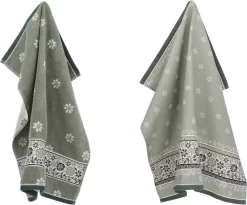 Bunzlau Castle Torchon De Cuisine Et Torchon Belle Fleur Vert Foncé | 100% Coton Biologique | Torchon 60x53cm Et Torchon 65x65cm