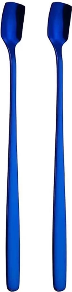 Doodadeals® Cuillères à Latte Macchiato - Cuillères à Café Longues - Cuillères à Café à Cuillères à Café - 15 Cm - Blauw - 2 Pièces