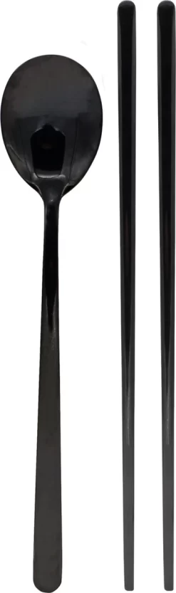 House Of Husk® Set De Baguettes Et Cuillères à Soupe Coréennes Originales - Zwart - Set 1 Personne - Acier Inoxydable - Passe Au Lave-vaisselle - Baguettes à Sushi