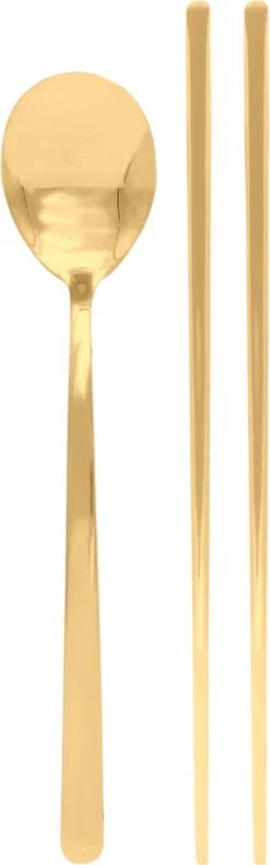 House Of Husk® Set De Baguettes Et Cuillère à Soupe Coréennes Originales - Or - Set 1 Personne - Acier Inoxydable - Passe Au Lave-vaisselle - Baguettes à Sushi