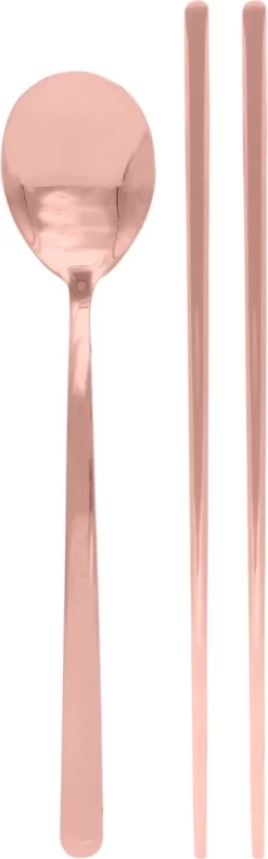 House Of Husk® Set De Baguettes Et Cuillères à Soupe Coréennes Originales - Or Rose - Set 1 Personne - Acier Inoxydable - Passe Au Lave-vaisselle - Baguettes à Sushi