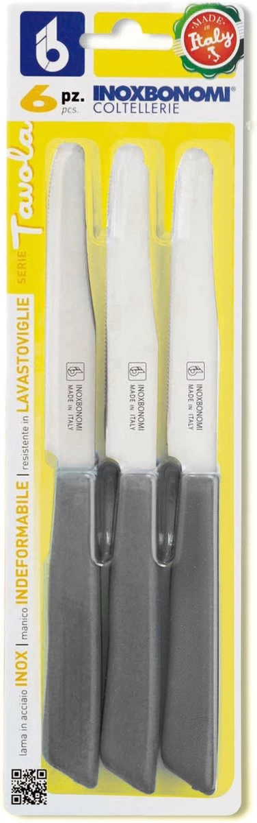 INOXBONOMI - Couteau De Table 6 Pièces - Couteau à Tomates - Couteau à Steak - Pointe Arrondie - Couteaux Italiens - Zwart 2 INOXBONOMI - Couteau De Table 6 Pièces - Couteau à Tomates - Couteau à Steak - Pointe Arrondie - Couteaux Italiens - Zwart – Image 2