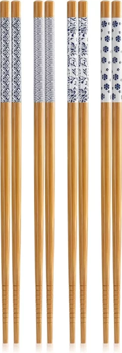 12 Paires De Baguettes En Bambou - Baguettes Réutilisables - Ensemble De Baguettes En Bois Avec Design Bleu - Couverts En Bambou Avec Rebord Décoratif - Baguettes En Bois -Fournitures De Cuisine Boutique 415x1200