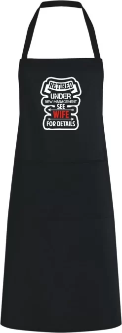Roly Retraité Sous Une Nouvelle Direction ... Voir Sa Femme Pour Plus De Détails | Taille Unique | Noir | Tablier De Cuisine