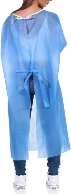 50 Pièces|TABLIER ISOLANT BLEU INOX 40 Gr | Manches Longues Jetables Avec élastique | Imperméable à L'eau | Non Tissé - Emballé Par 50 Pièces| Tablier Medisch -Fournitures De Cuisine Boutique 444x1200