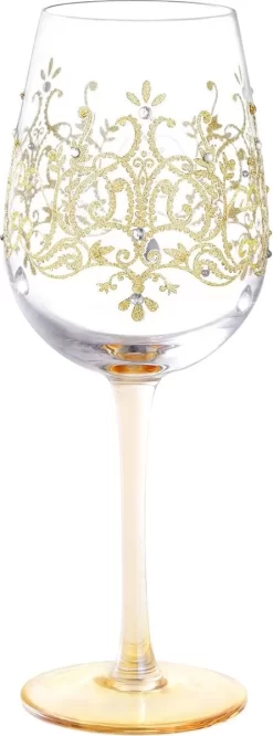NymphFable Verre à Vin Peint à La Main Kroon Dorée Artisanat Verres à Verres à Vin Peints 15 Oz Cadeau De Nouveauté Pour Les Anniversaires