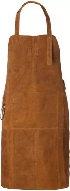 Tablier De Barbecue En Cuir Avec Poche Avant, Sangle De Cou Réglable, Ceinture De Hanche Et Ceinture Fonctionnelle - Marron Clair - Tablier De Cuir De Cuir BBQ Tablier De Cuisine Tablier BarBeQue Robuste