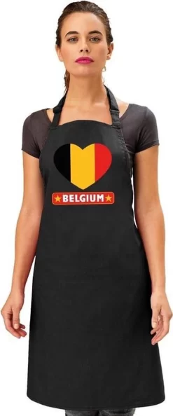 Drapeau Belge En Coeur Tablier De Cuisine / Tablier Barbecue Noir Homme Et Femme - Tablier I Love Belgium