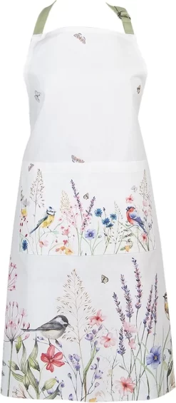 Tablier De Cuisine Clayre & Eef 70*85 Cm Tablier De BBQ Fleurs En Katoen Vert Wit Cadeau Pour Elle Tablier De Cuisine