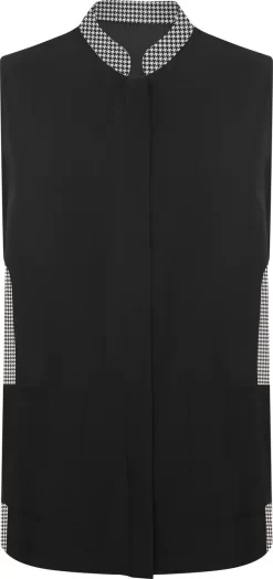 Roly Tablier Femme Zwart Avec Détails Losanges Avec Boutons-pression Dissimulés, Poches Et Col Mao, Modèle Aldany Taille L