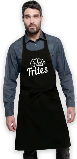 Tablier De Cuisine Chef Frites - Tablier De Cuisine Avec Texte - Vaderdag Des Pères Fête Des Mères Anniversaire Anniversaire - Zwart