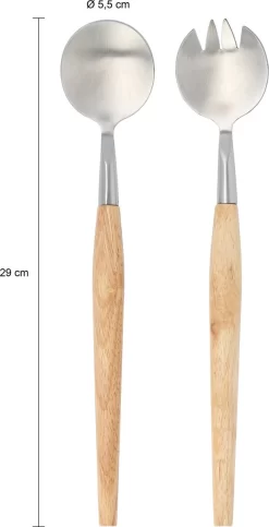 Couverts à Salade Krumble - Set De 2 - Couverts à Salade - Cuillères à Salade - Service à Salade - Fourchette Et Cuillère à Salade - Ustensiles De Cuisine - 2 Pièces - Bois - Acier Inoxydable - Marron - Argent - 29 Cm -Fournitures De Cuisine Boutique 614x1200 1