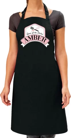 Cadeau Prénom Ambre - Reine De La Cuisine Tablier De Cuisine / Tablier Barbecue Noir - Dames / Femmes - Cadeau Fête Des Mères / Anniversaire