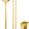 House Of Husk™ Set De Cuillères à Baguettes Pour 1 Personne - 1 Paire De Baguettes Coréennes En Métal - Y Compris Cuillère Et Support - Acier Inoxydable - Or