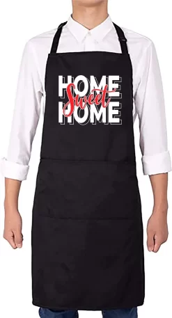 Tablier Unisexe HOME SWEET HOME - Zwart - Taille Unique (adultes) - Tablier De Luxe - 240g/ M2 - Tablier De Cuisine - Tablier BBQ - Tablier De Service - Textes Amusants | Dessins - Original Kwoots - Réglable - Cadeau - Tablier