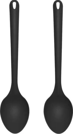 Set De 2x Cuillères / Cuillères De Service En Plastique Noir 32 Cm - Cuillères De Service Noires En Plastique